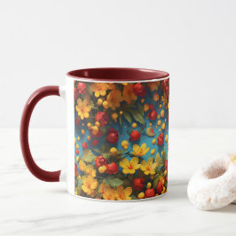 Caneca com Design de Padrão Floral Vibrante Amarel