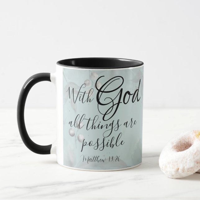 Caneca Com Deus Todas As Coisas São Possíveis Verdes Azui (Com Donut)