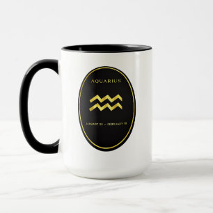 Caneca com Emblema Oval de Ouro do Zodíaco de Aquá