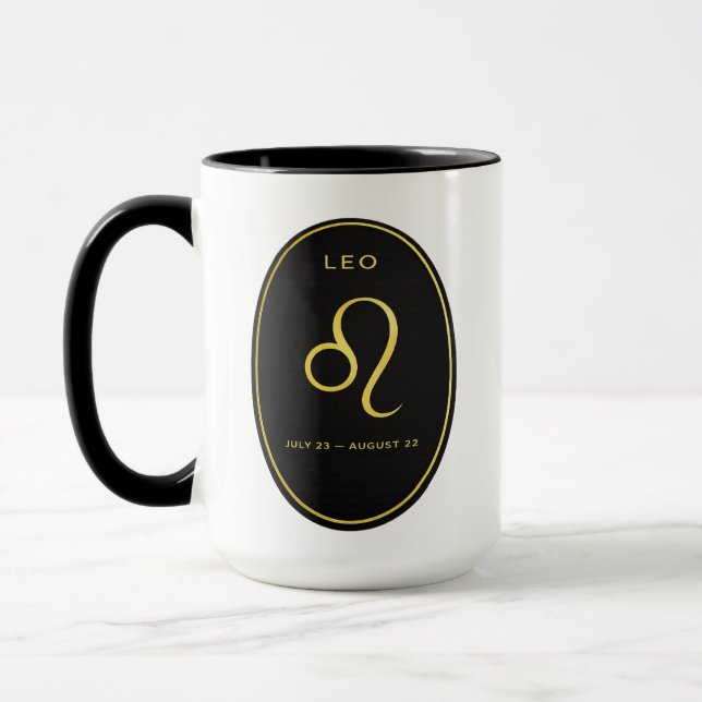 Caneca com emblema oval dourado de Leão zodíaco |  (Esquerda)