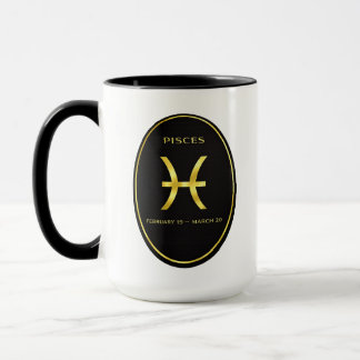Caneca com Emblema Oval Dourado do Zodíaco de Peix