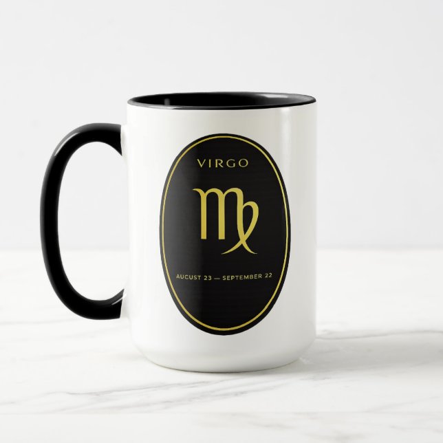 Caneca com Emblema Oval Dourado do Zodíaco de Virg (Esquerda)