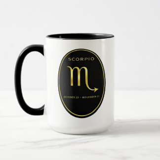 Caneca com Emblema Oval Dourado do Zodíaco Escorpi