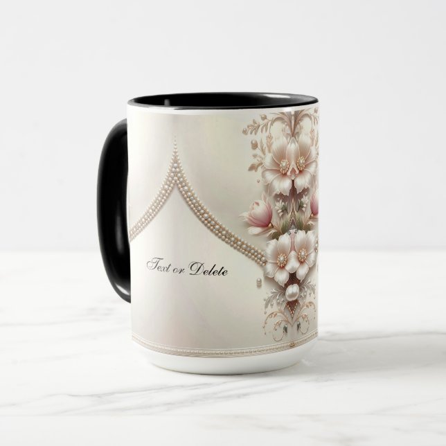 Caneca com Enfeites Florais e Pérolas (Frente Esquerda)