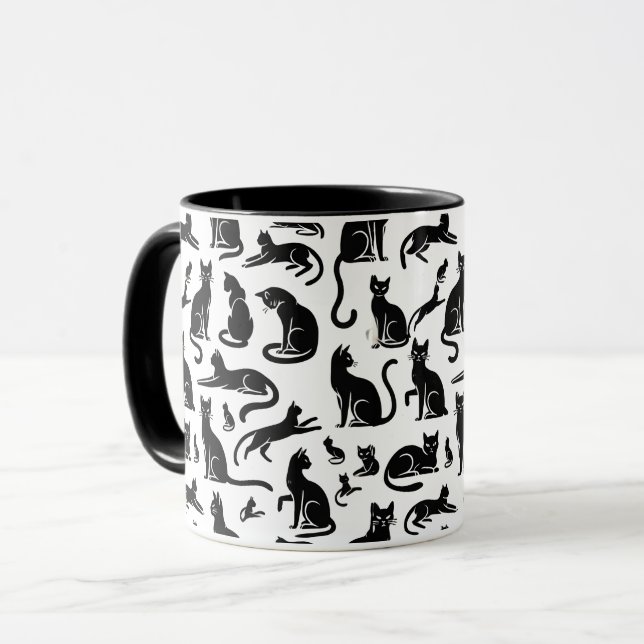 Caneca com Estampa de Gato Preto e Branco – Estilo (Frente Esquerda)