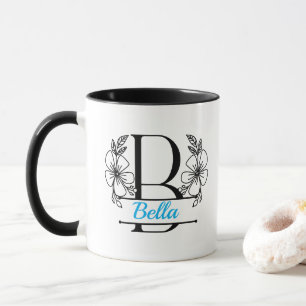 Caneca com Floral Monograma Personalizado Letra B 