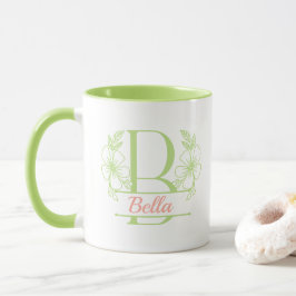 Caneca com Floral Monograma Personalizado Letra B 