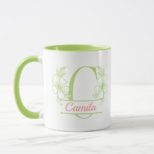 Caneca com Floral Monograma Personalizado Letra C