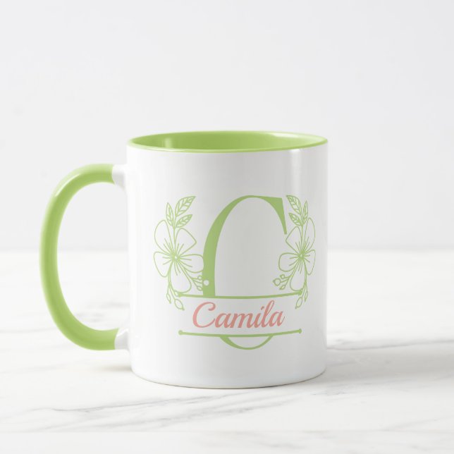 Caneca com Floral Monograma Personalizado Letra C  (Esquerda)