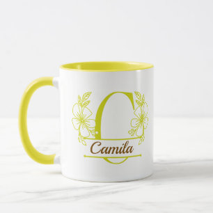 Caneca com Floral Monograma Personalizado Letra C 