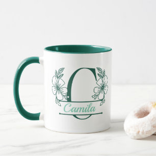 Caneca com Floral Monograma Personalizado Letra C 