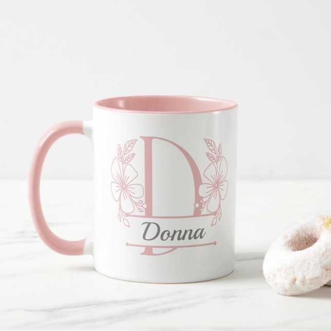 Caneca com Floral Monograma Personalizado Letra D  (Com Donut)