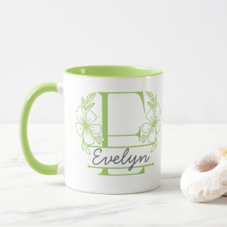 Caneca com Floral Monograma Personalizado Letra E 