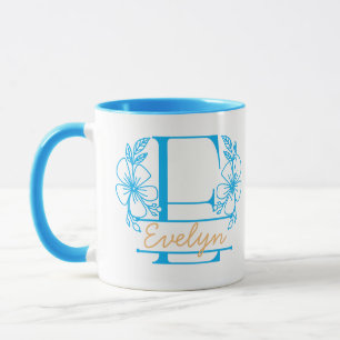 Caneca com Floral Monograma Personalizado Letra E 