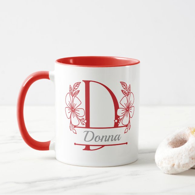 Caneca com Floral Personalizada Letra D - Personal (Com Donut)