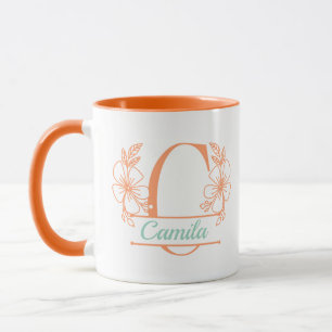 Caneca com Floral Personalizado de Inicial C - Per
