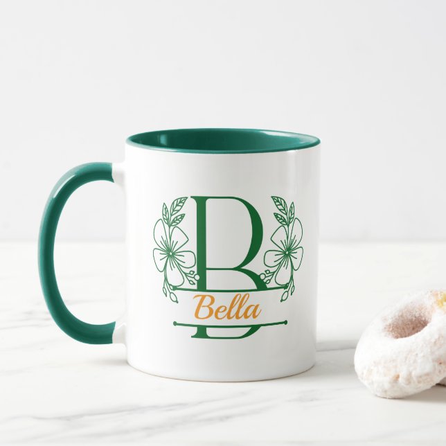 Caneca com Floral Personalizado Letra B - Personal (Com Donut)