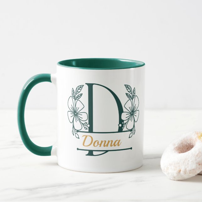 Caneca com Floral Personalizado Letra D - Personal (Com Donut)