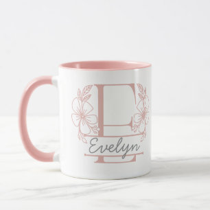 Caneca com Floral Personalizado Letra E - Personal