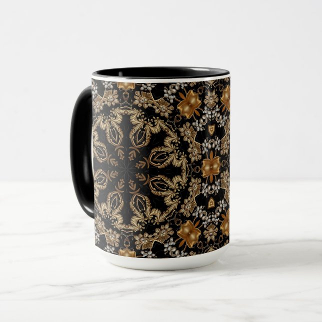 Caneca com Flores Ornamentadas Douradas (Frente Esquerda)