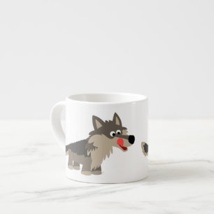 Caneca com fome do café do lobo dos desenhos