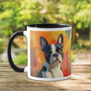 Caneca com Fundo Abstrato de Retrato de Boston Ter