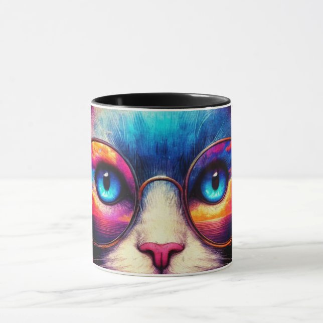Caneca com Ilustração de Gato Colorido Funky (Centro)