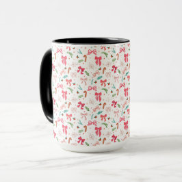 Caneca com Laço de Natal Fofo e Padrão de Cana-de-