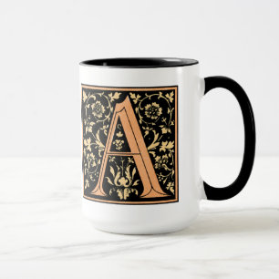 Caneca com Letra 'A' Preta e Dourada Vintage