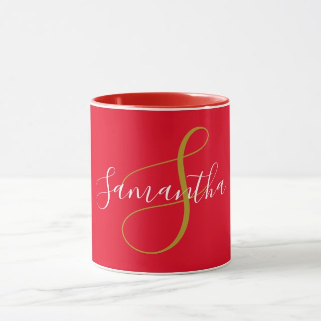 Caneca com Letra de Monograma Dourado e Nome Branc (Centro)
