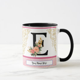 Caneca com Letra E Floral – Xícara Inicial Persona