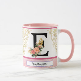 Caneca com Letra Floral E – Xícara Inicial Persona