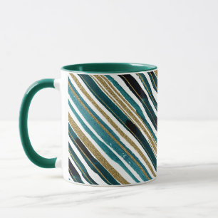 Caneca com listras de purpurina verde e dourada