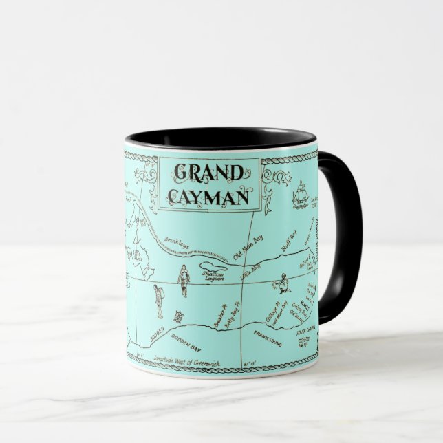 Caneca com Mapa Antigo de Grand Cayman (Frente Esquerda)