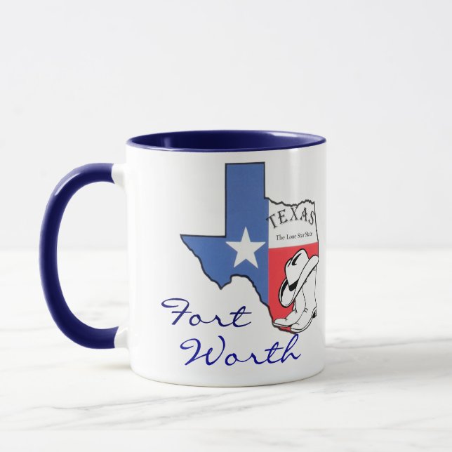 Caneca com Mapa do Estado do Texas Ft Worth com Es (Esquerda)