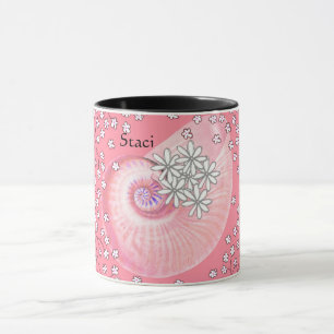 Caneca com Margaridas e Concha em Rosa
