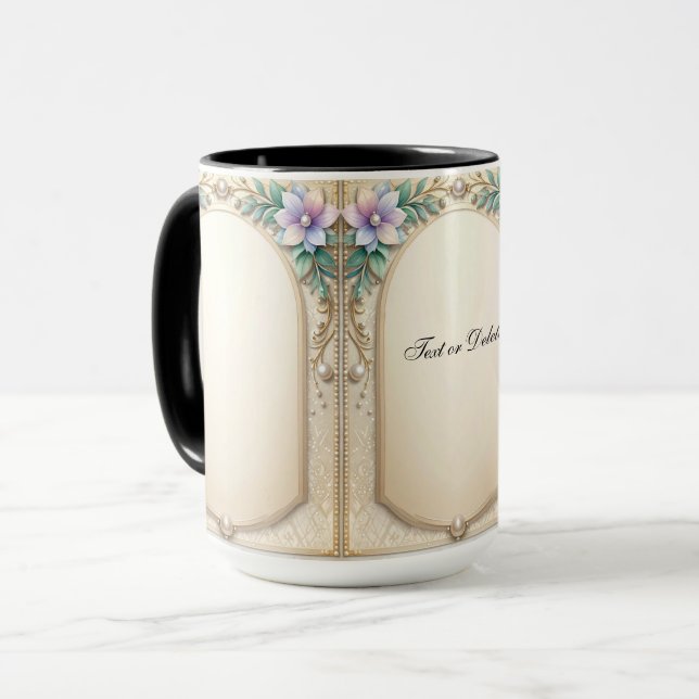 Caneca com Moldura Floral Decorativa (Frente Esquerda)