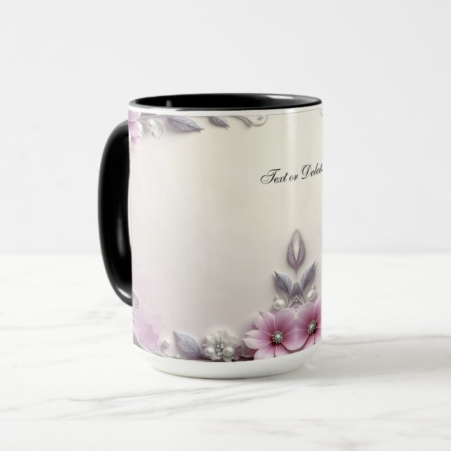 Caneca com Moldura Floral Rosa (Frente Esquerda)