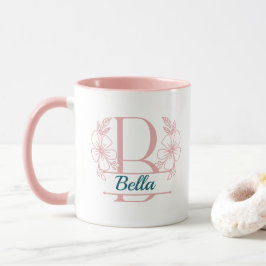 Caneca com Monograma Floral Personalizado Letra B 