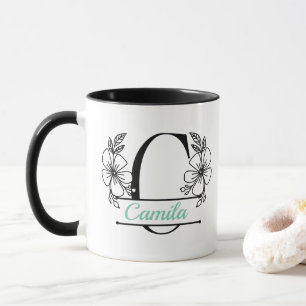 Caneca com Monograma Floral Personalizado Letra C