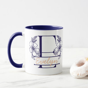 Caneca com Monograma Floral Personalizado Letra E 