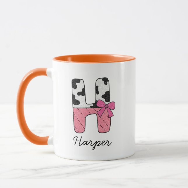 Caneca com Nome Inicial Personalizado | Vaca Rosa  (Esquerda)
