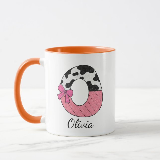 Caneca com Nome Inicial Personalizado | Vaca Rosa  (Esquerda)