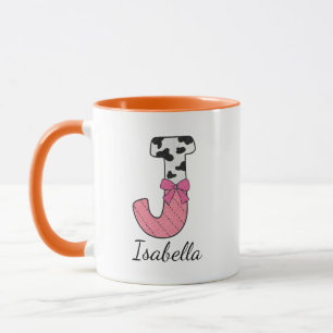 Caneca com Nome Inicial Personalizado Vaca Rosa