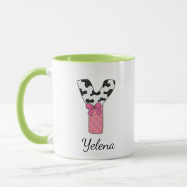 Caneca com Nome Inicial Personalizado | Vaca Rosa