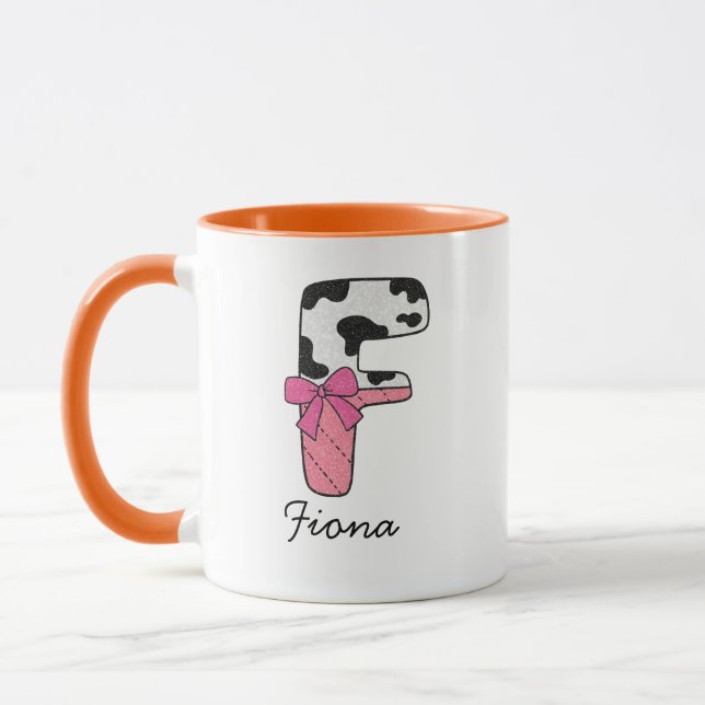 Caneca com Nome Inicial Personalizado | Vaca Rosa  (Esquerda)