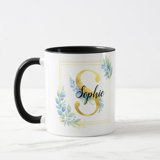 Caneca com Nome Personalizado • Inicial Floral e D (Esquerda)