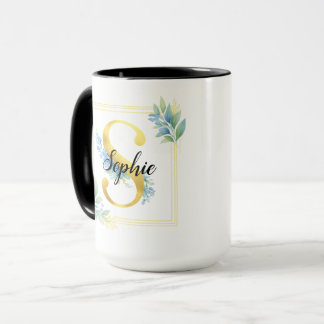 Caneca com Nome Personalizado • Inicial Floral e D