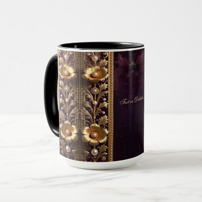 Caneca com Ornamento Floral Dourado (Frente Esquerda)