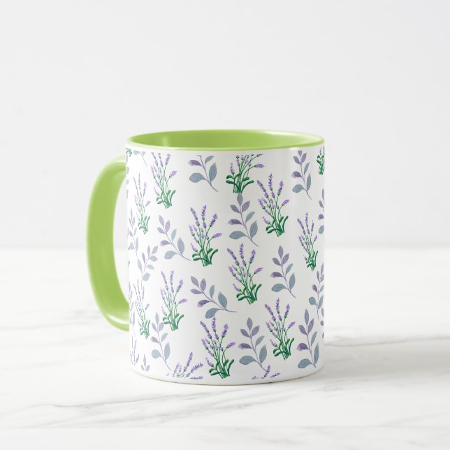 Caneca com padrão botânico de lavanda (Frente Esquerda)